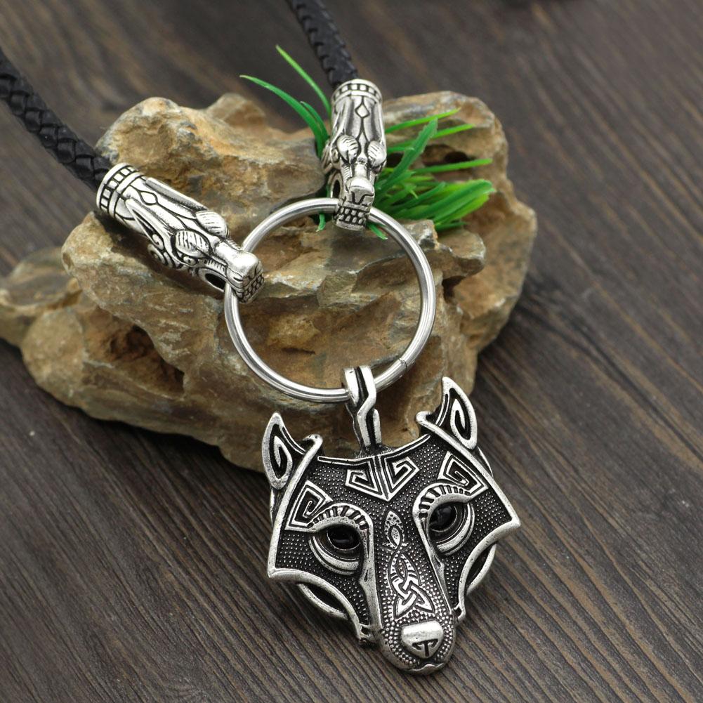 Wolf Head Genuine Leather Necklace with Wolf Head Pendant - VikingsBrand