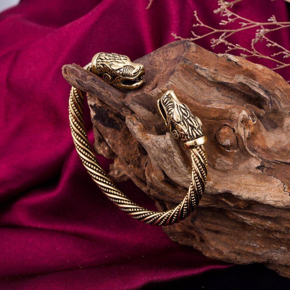 Wolf Head Male Bracelet - Arm Ring - VikingsBrand