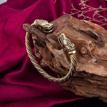 Wolf Head Male Bracelet - Arm Ring - VikingsBrand