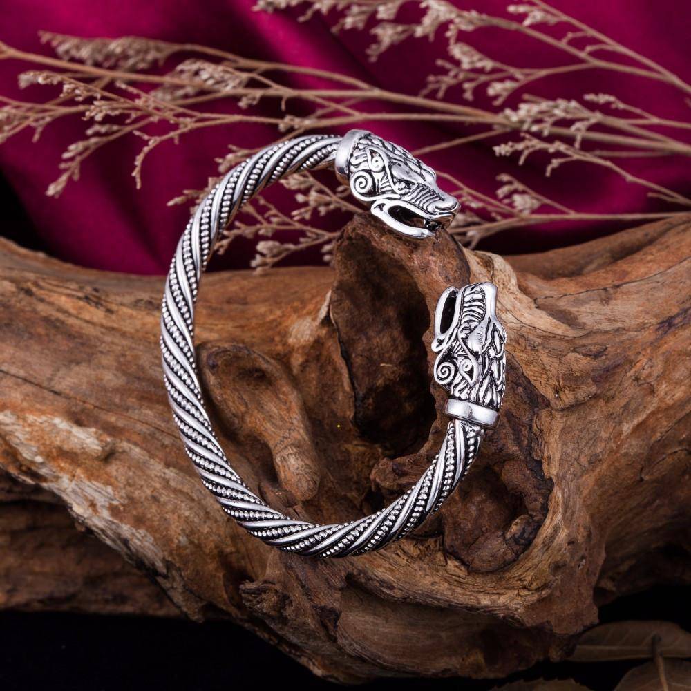 Wolf Head Male Bracelet - Arm Ring - VikingsBrand