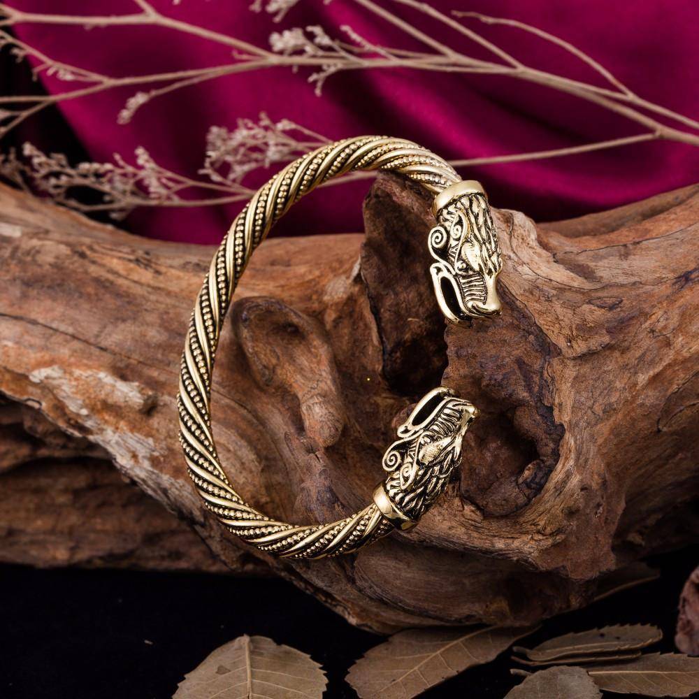 Wolf Head Male Bracelet - Arm Ring - VikingsBrand