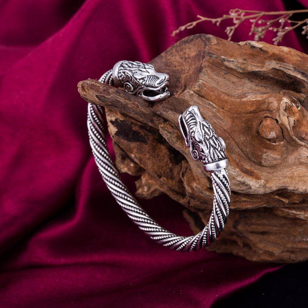 Wolf Head Male Bracelet - Arm Ring - VikingsBrand