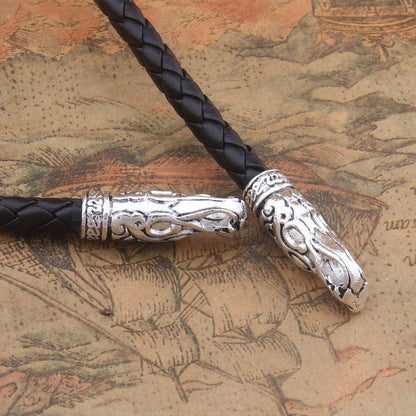 Wolf Head Necklace with Mjolnir - VikingsBrand
