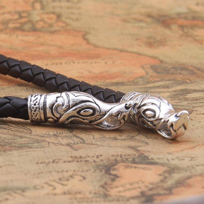 Wolf Head Necklace with Mjolnir - VikingsBrand