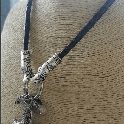 Wolf Head Necklace with Raven Mjolnir - VikingsBrand