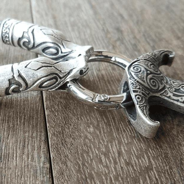 Wolf Head Necklace with Raven Mjolnir - VikingsBrand