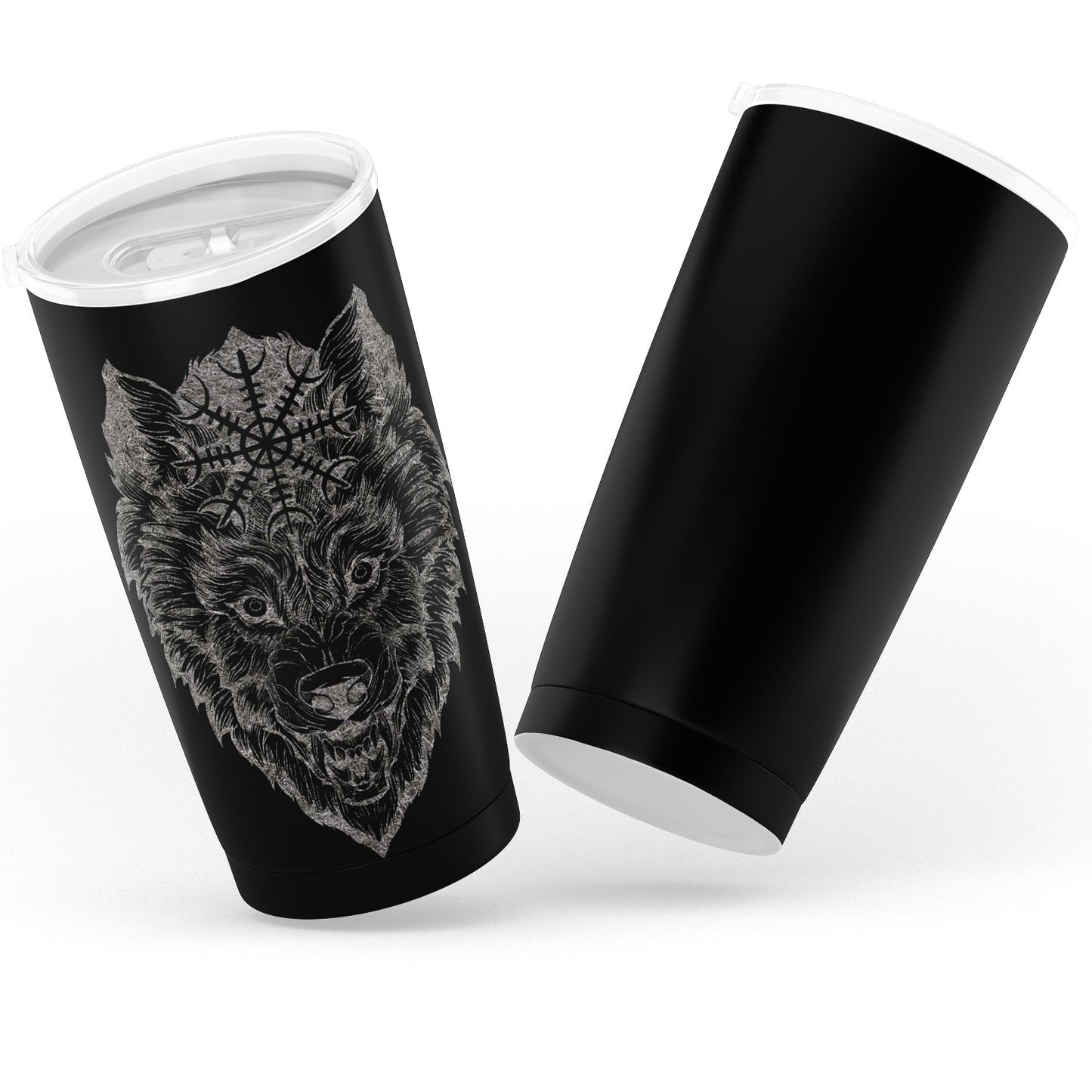 Wolf Head with Helm of Awe 20oz Tumbler - VikingsBrand
