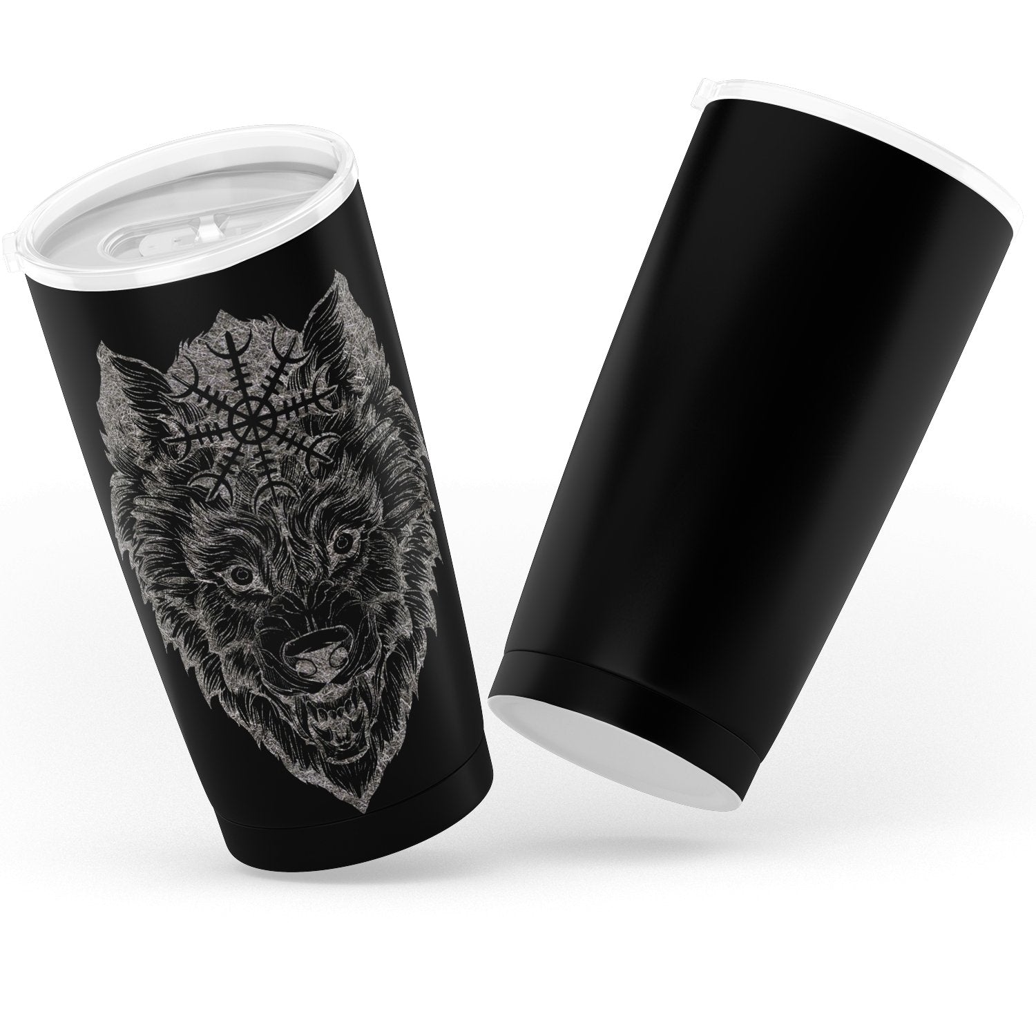 Wolf Head with Helm of Awe 20oz Tumbler - VikingsBrand