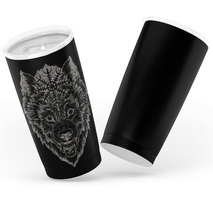 Wolf Head with Helm of Awe 20oz Tumbler - VikingsBrand