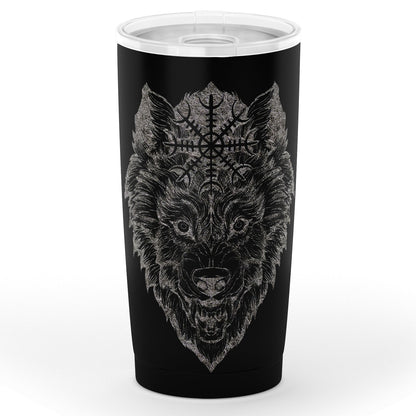 Wolf Head with Helm of Awe 20oz Tumbler - VikingsBrand