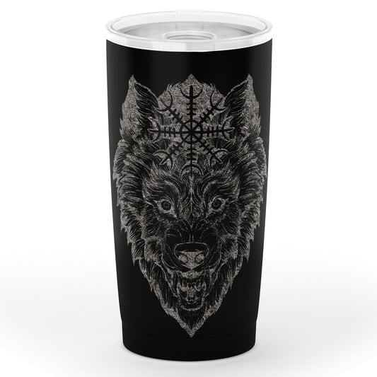 Wolf Head with Helm of Awe 20oz Tumbler - VikingsBrand