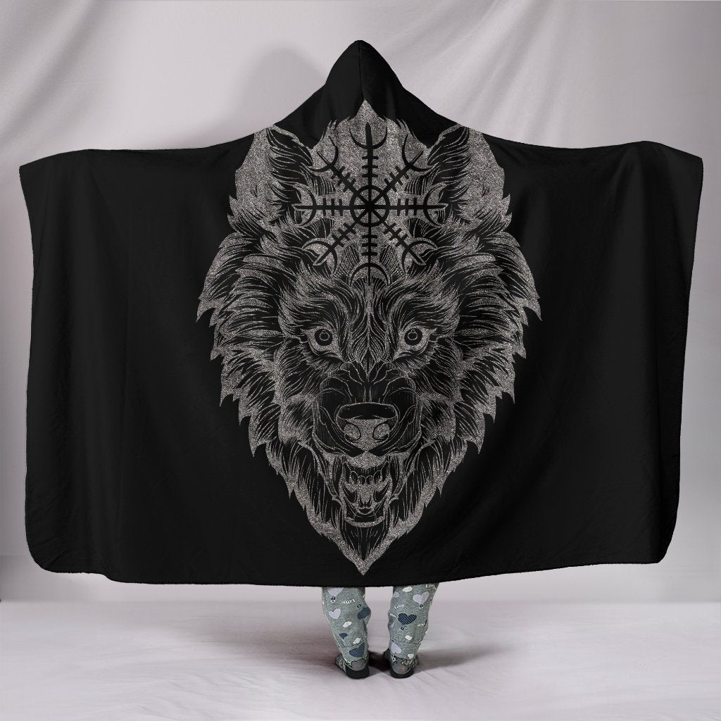 Wolf Head with Helm of Awe Hooded Blanket - VikingsBrand