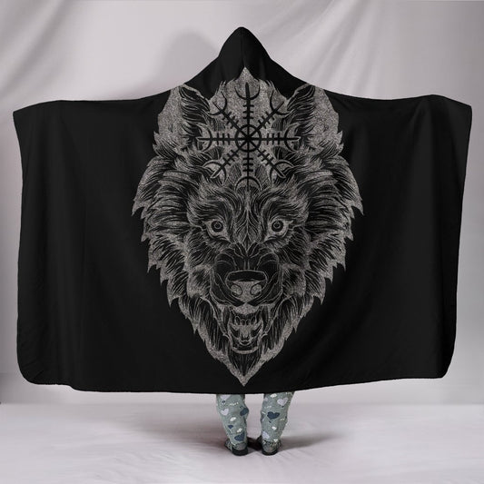 Wolf Head with Helm of Awe Hooded Blanket - VikingsBrand