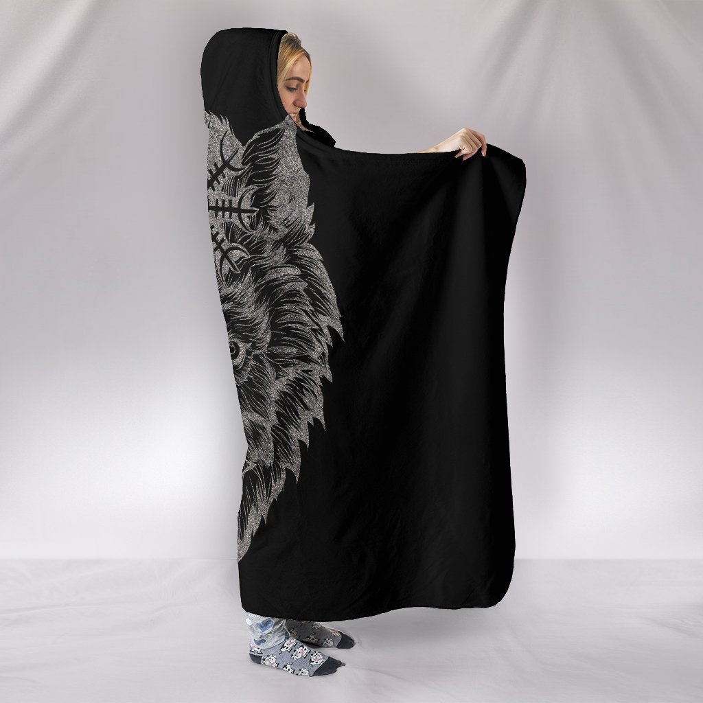 Wolf Head with Helm of Awe Hooded Blanket - VikingsBrand