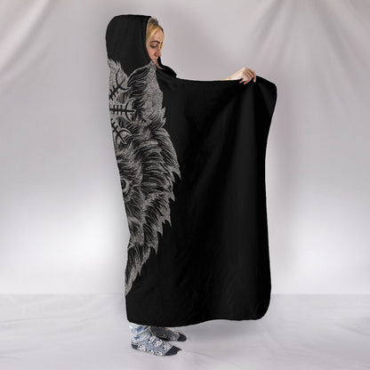 Wolf Head with Helm of Awe Hooded Blanket - VikingsBrand