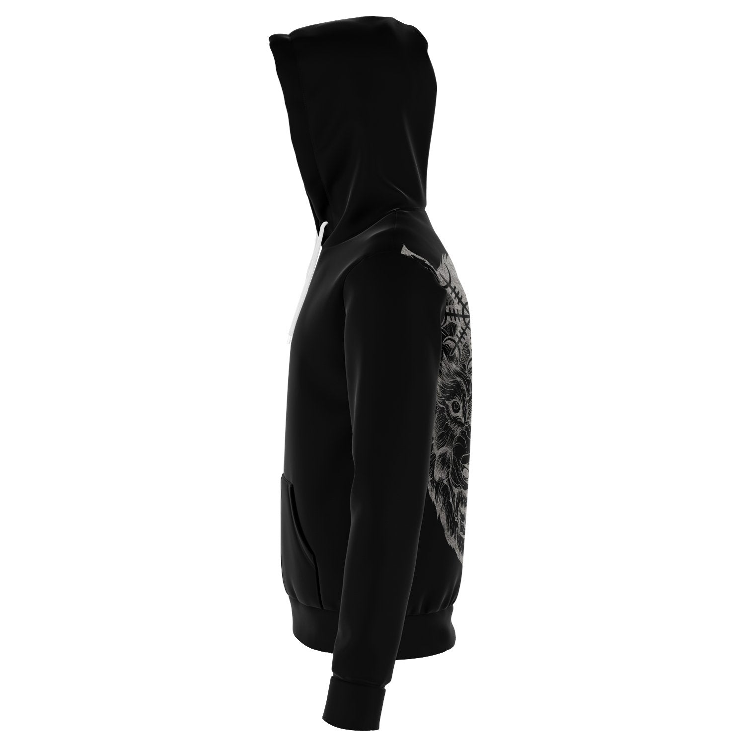 Wolf Head with Helm of Awe Hoodie Back - VikingsBrand