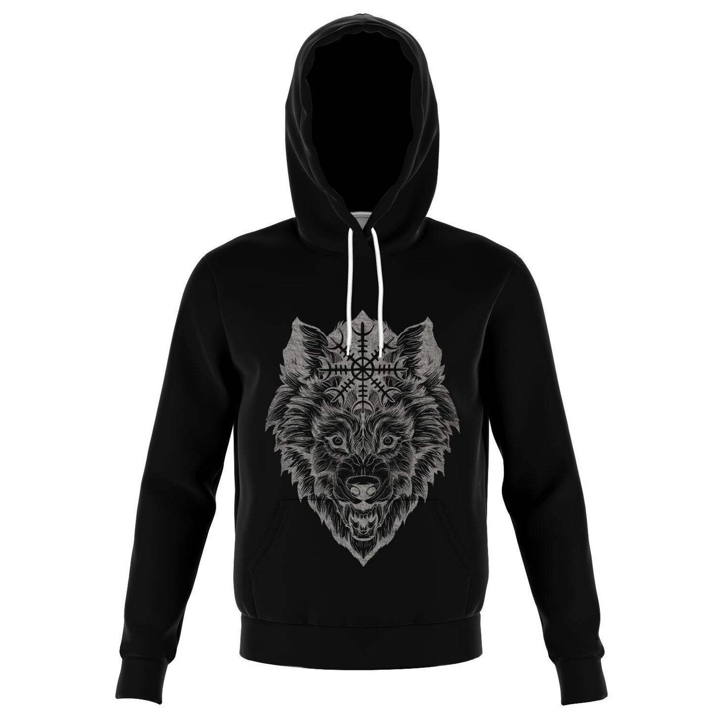 Wolf Head with Helm of Awe Hoodie Front - VikingsBrand