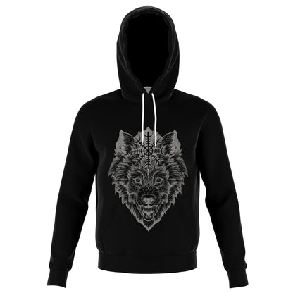 Wolf Head with Helm of Awe Hoodie Front - VikingsBrand