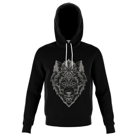 Wolf Head with Helm of Awe Hoodie Front - VikingsBrand