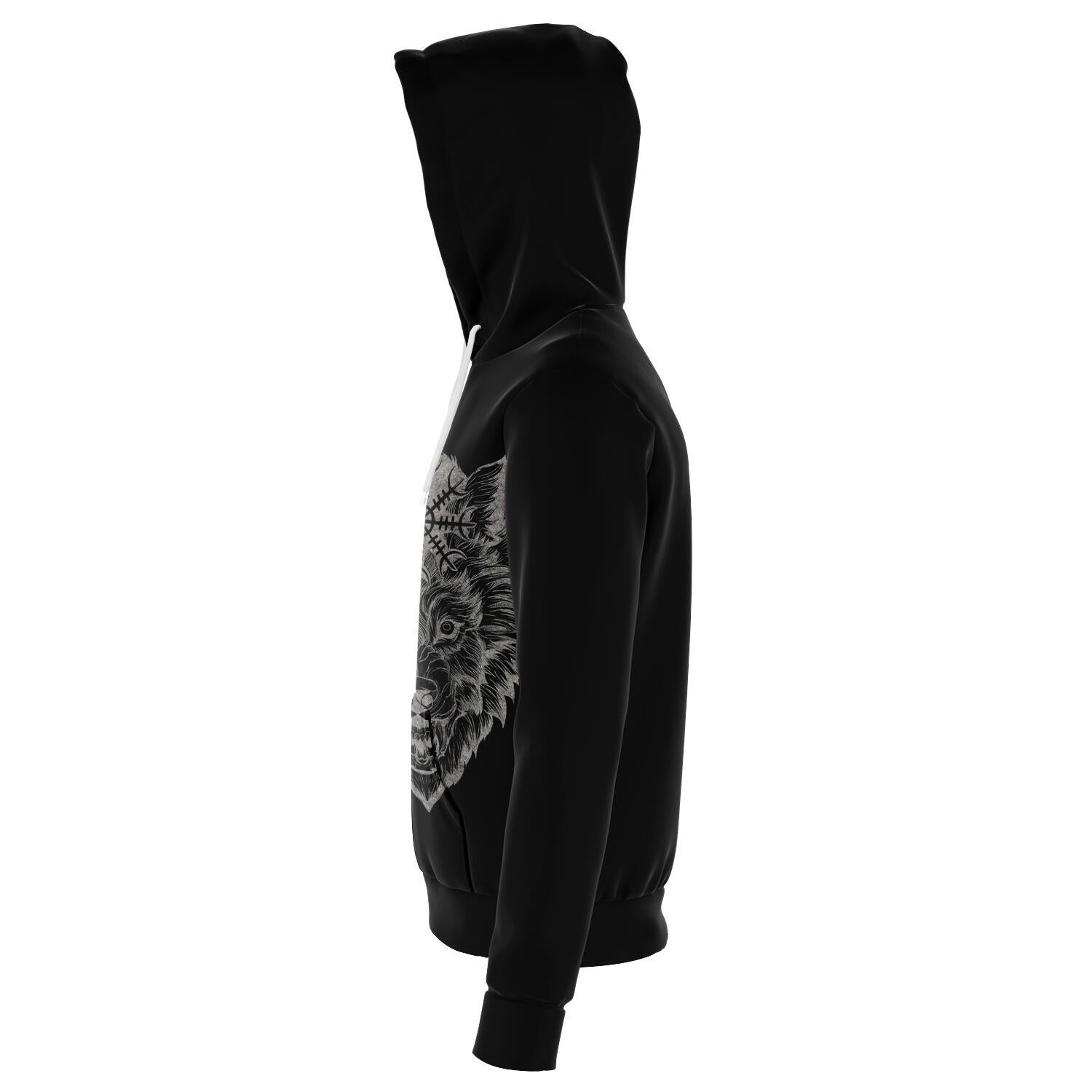 Wolf Head with Helm of Awe Hoodie Front - VikingsBrand