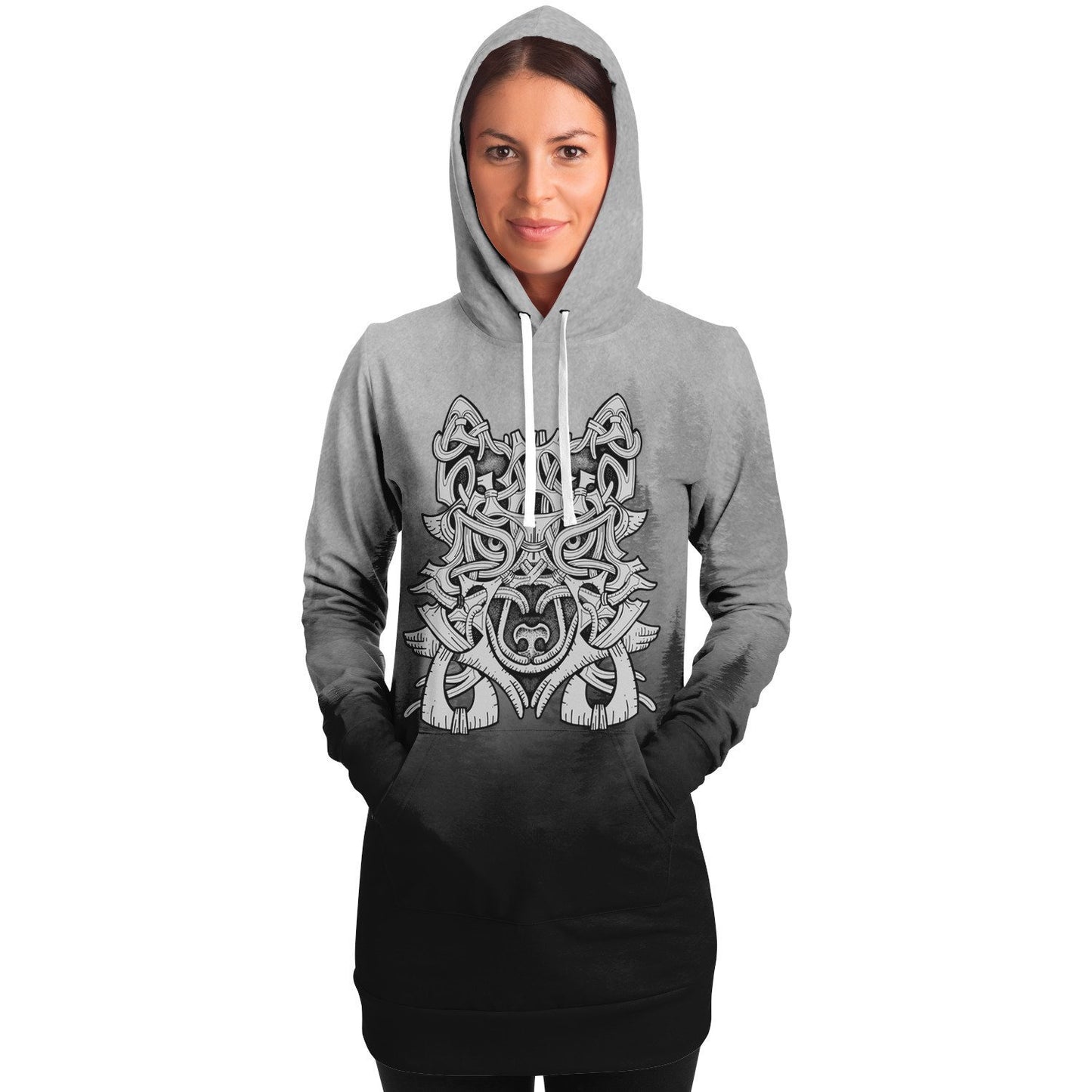 Wolf in Spruce Forest Longline Hoodie for Shieldmaidens