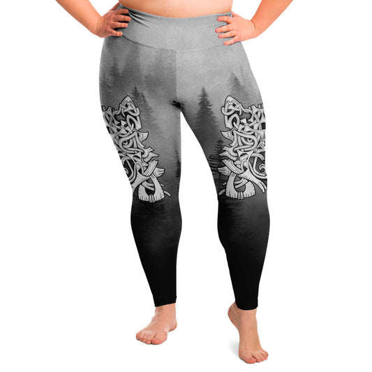 Wolf in Spruce Forest Pluse Size Leggings for Shieldmaiden