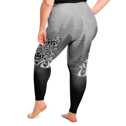 Wolf in Spruce Forest Pluse Size Leggings for Shieldmaiden