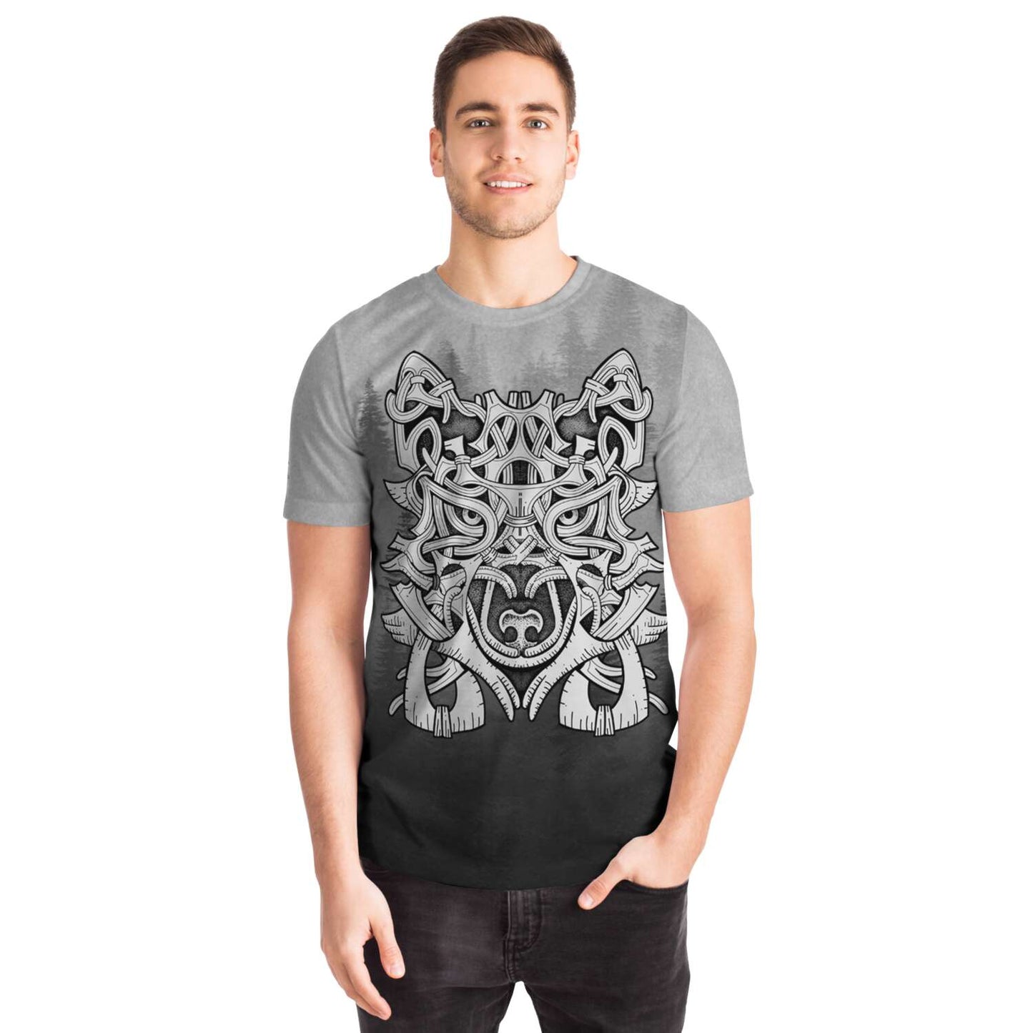 Wolf in Spruce Forest Unisex Viking T-Shirt