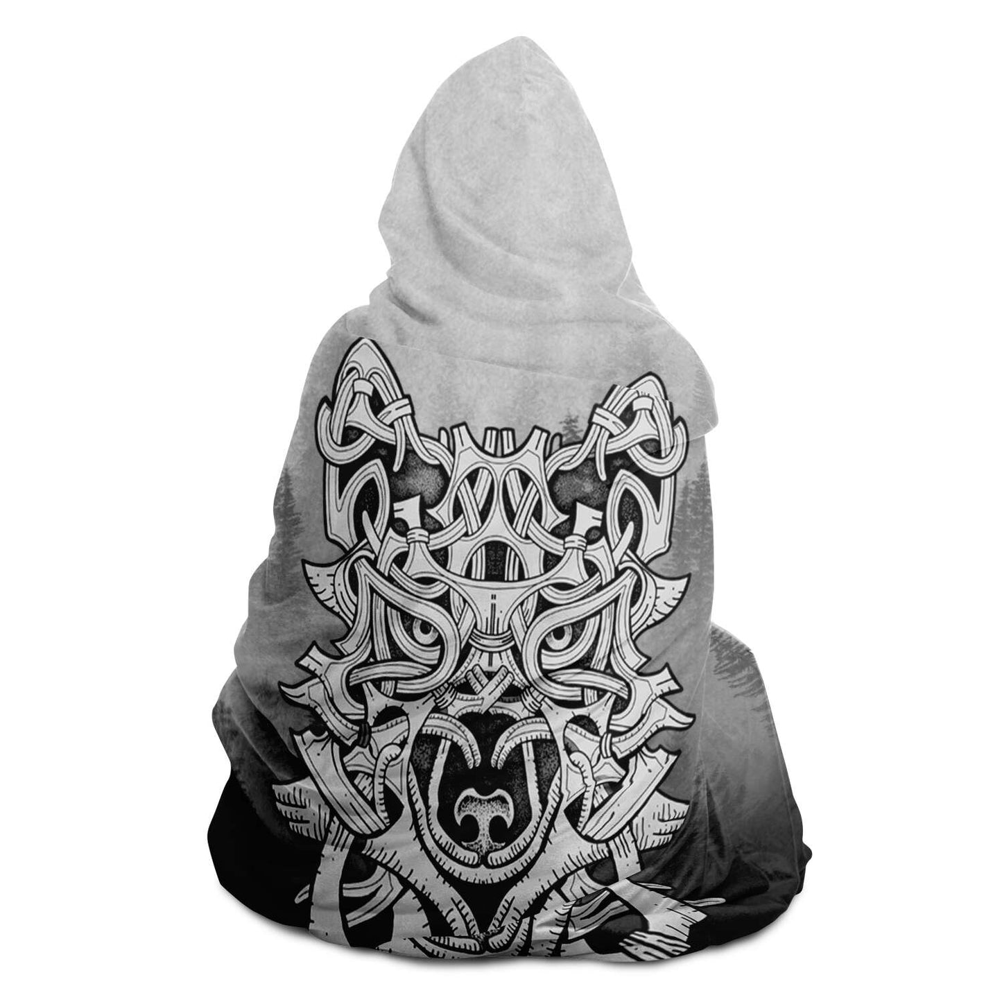 Wolf in Spruce Forest Viking Hooded Blanket