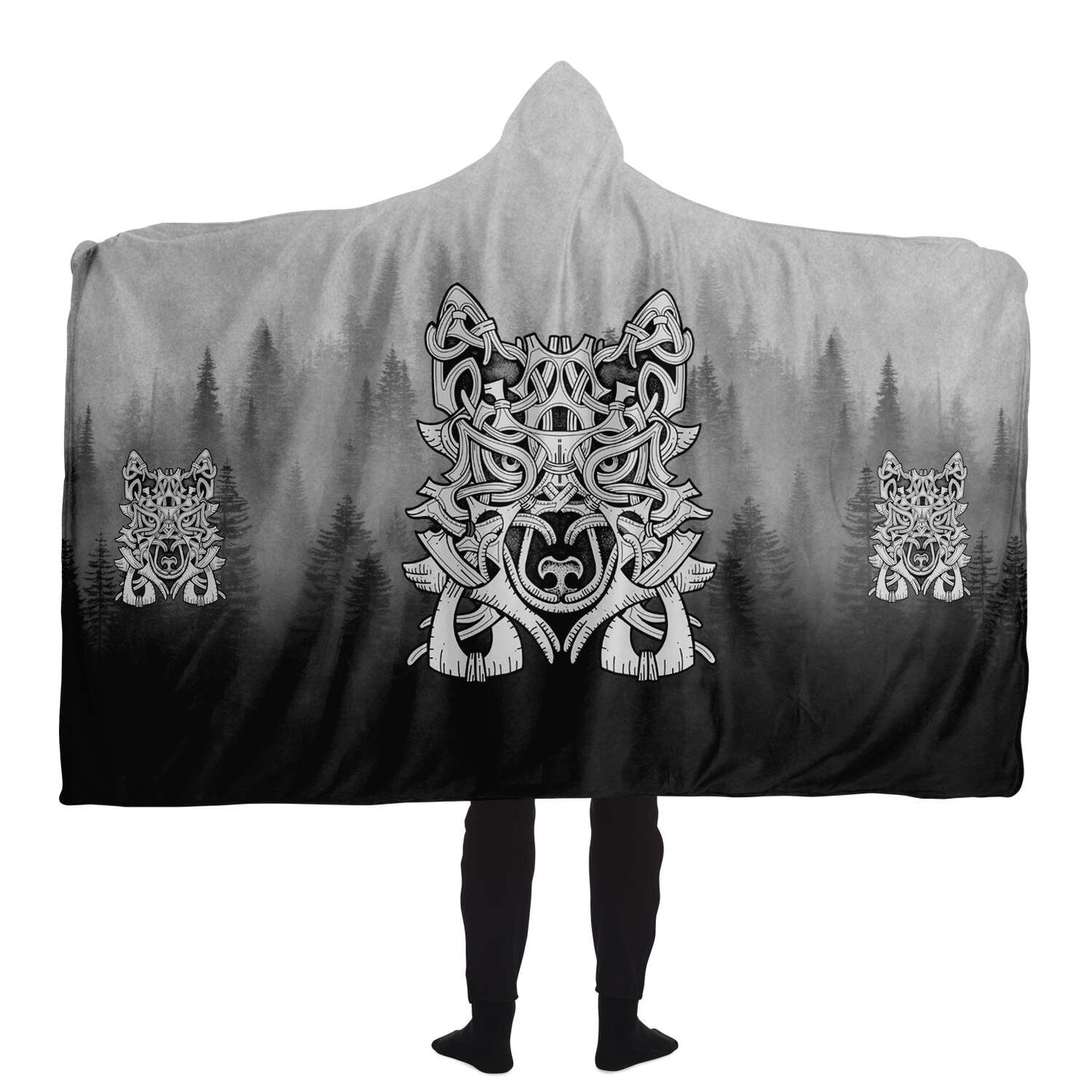 Wolf in Spruce Forest Viking Hooded Blanket