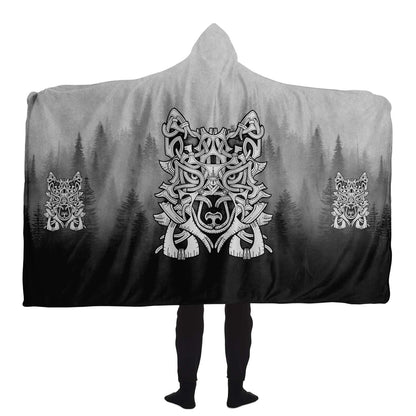 Wolf in Spruce Forest Viking Hooded Blanket