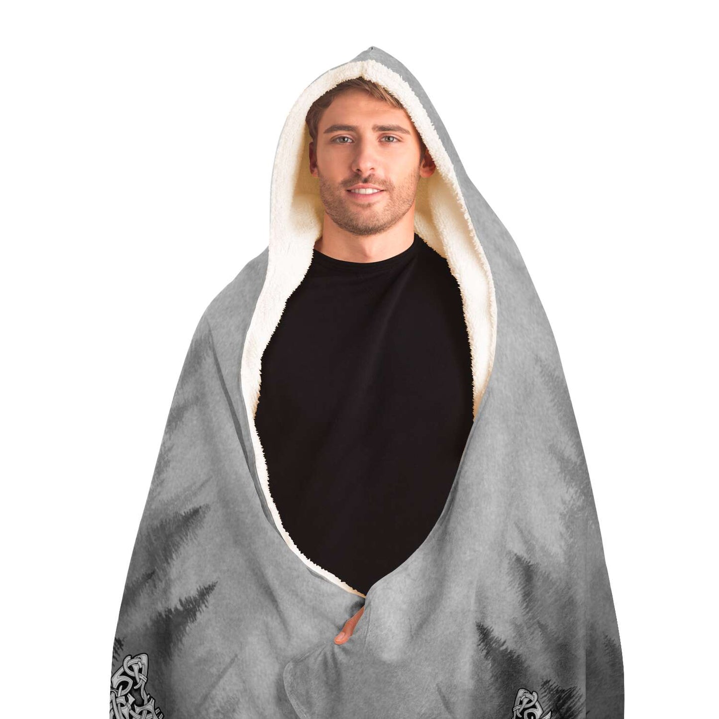 Wolf in Spruce Forest Viking Hooded Blanket