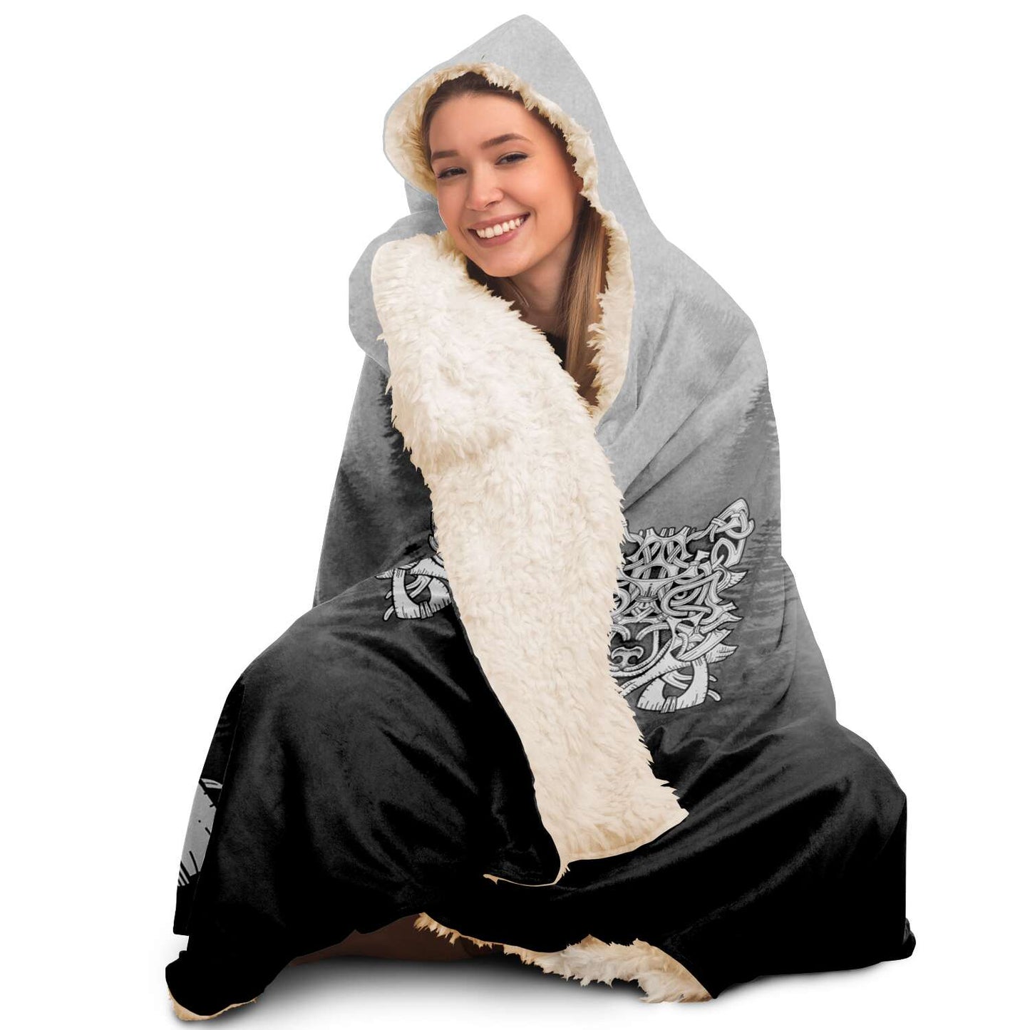 Wolf in Spruce Forest Viking Hooded Blanket
