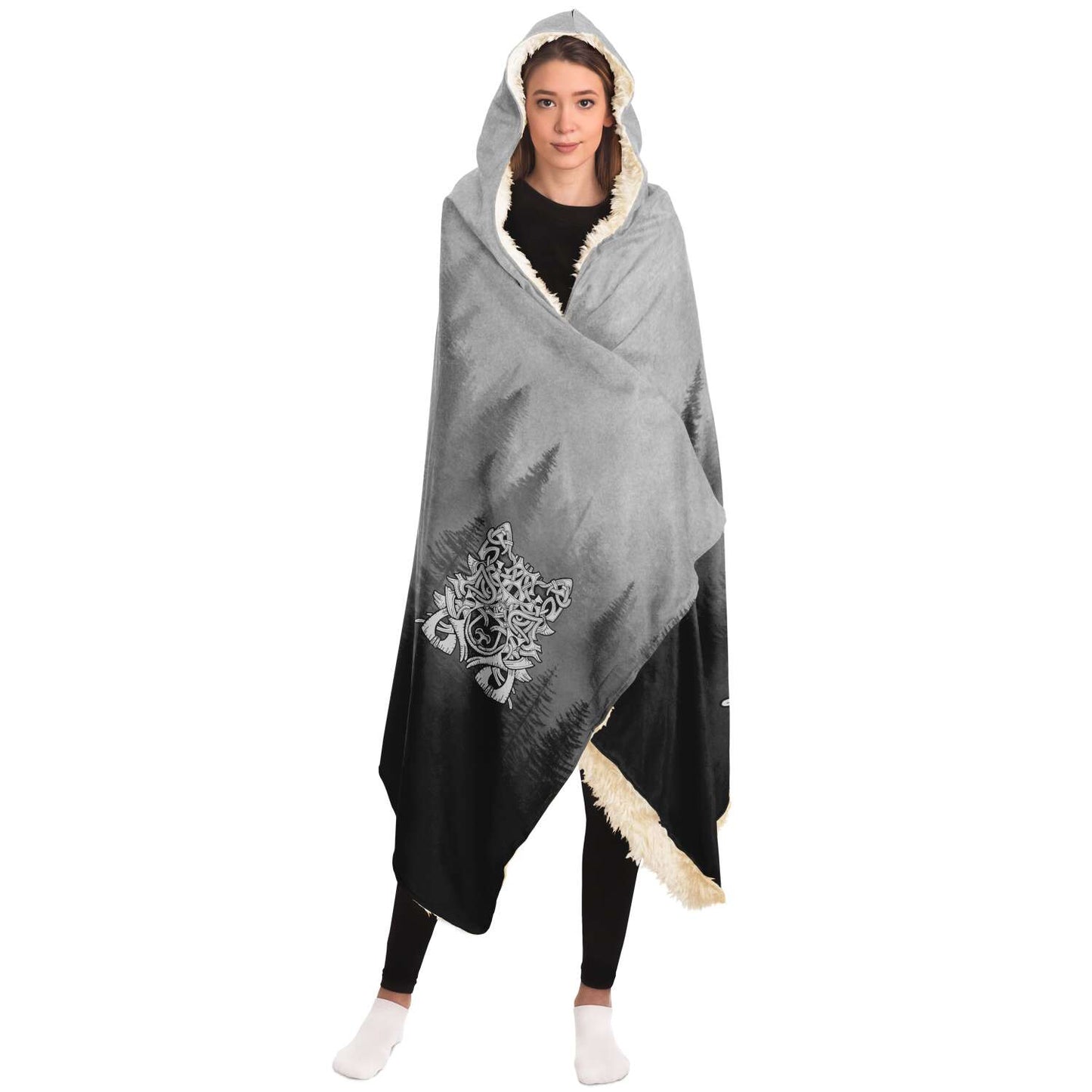 Wolf in Spruce Forest Viking Hooded Blanket