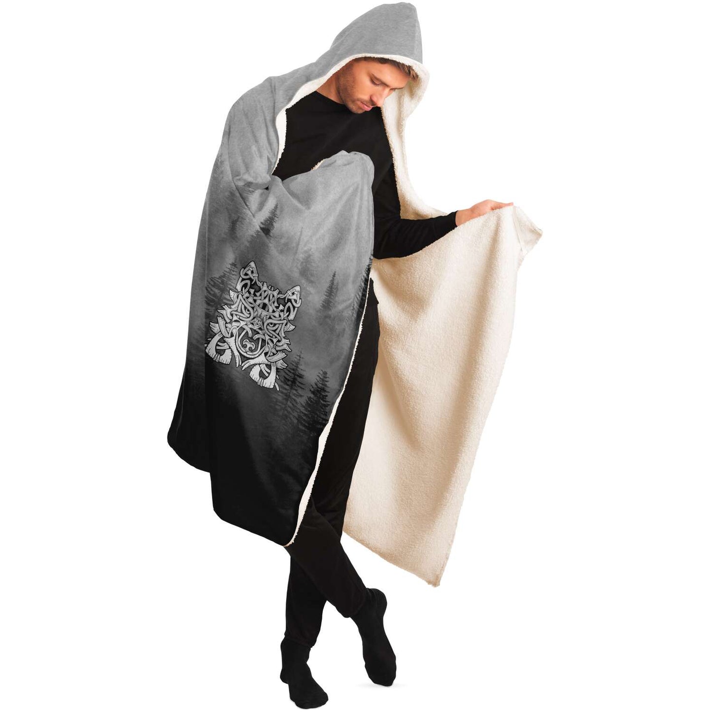 Wolf in Spruce Forest Viking Hooded Blanket