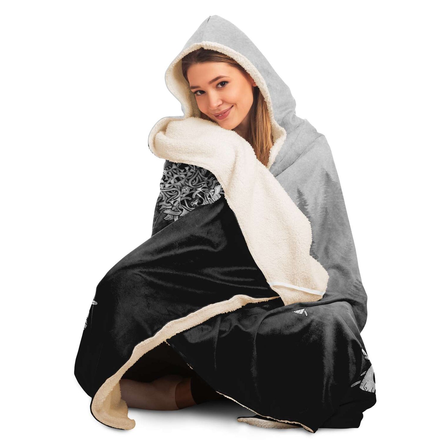 Wolf in Spruce Forest Viking Hooded Blanket