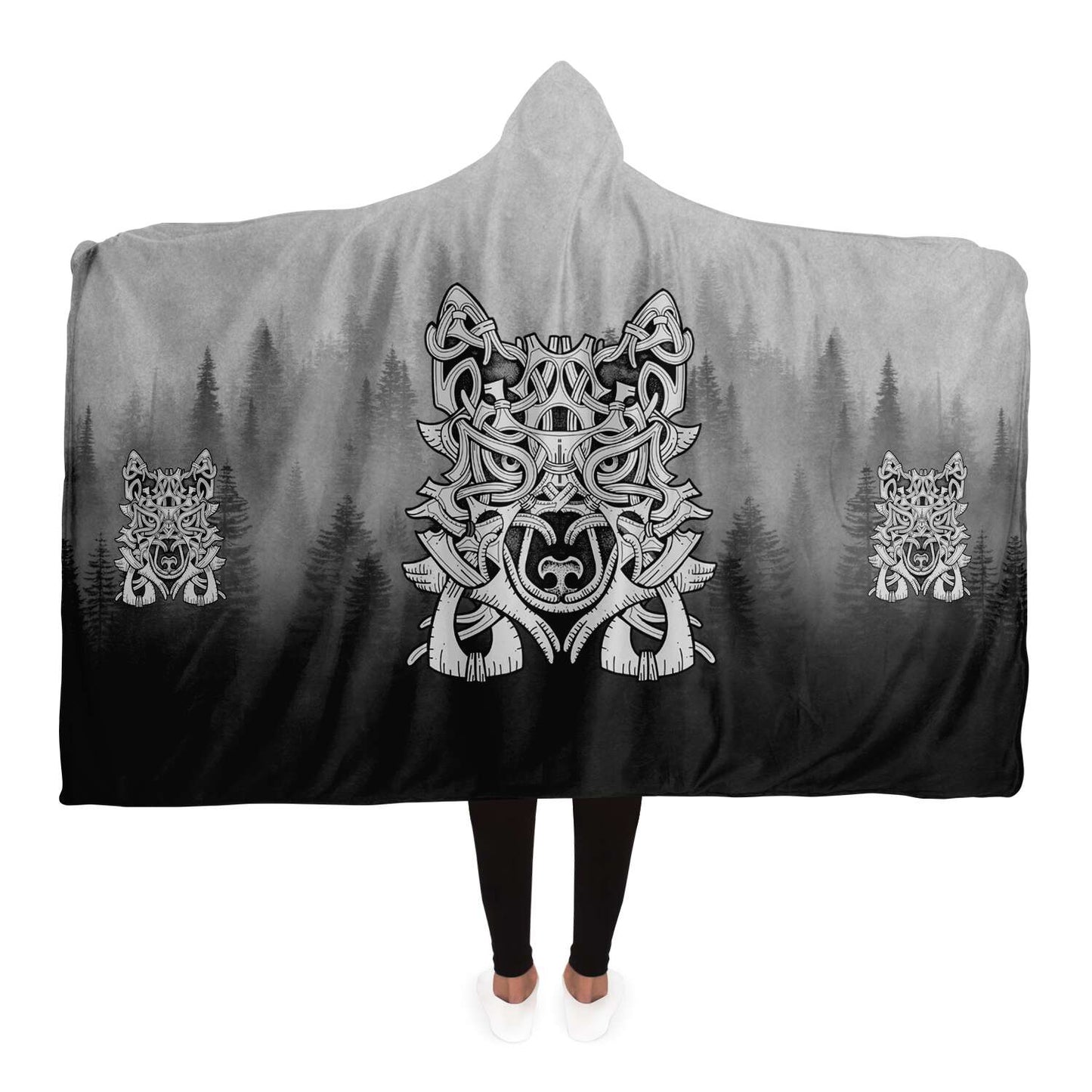 Wolf in Spruce Forest Viking Hooded Blanket