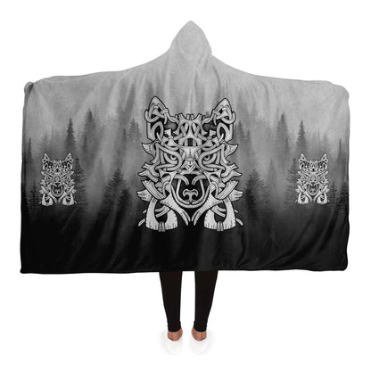 Wolf in Spruce Forest Viking Hooded Blanket
