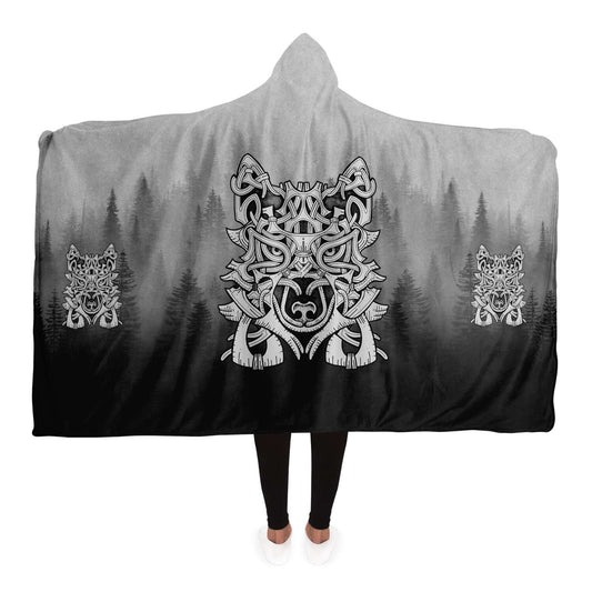 Wolf in Spruce Forest Viking Hooded Blanket