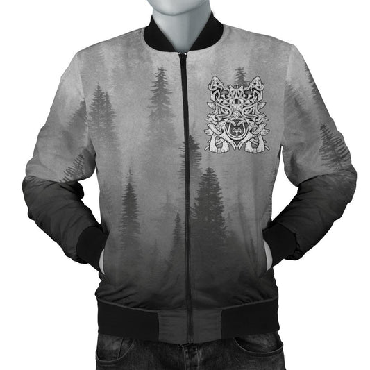 Wolf in Spruce Forest Viking Mens Bomber Jacket