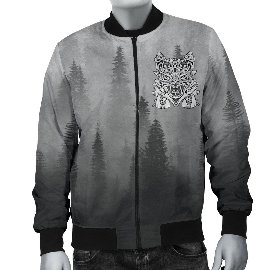 Wolf in Spruce Forest Viking Mens Bomber Jacket