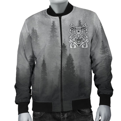 Wolf in Spruce Forest Viking Mens Bomber Jacket