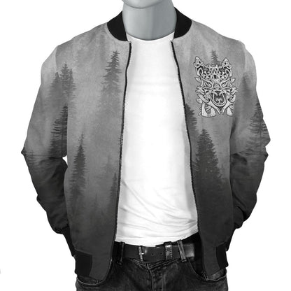Wolf in Spruce Forest Viking Mens Bomber Jacket