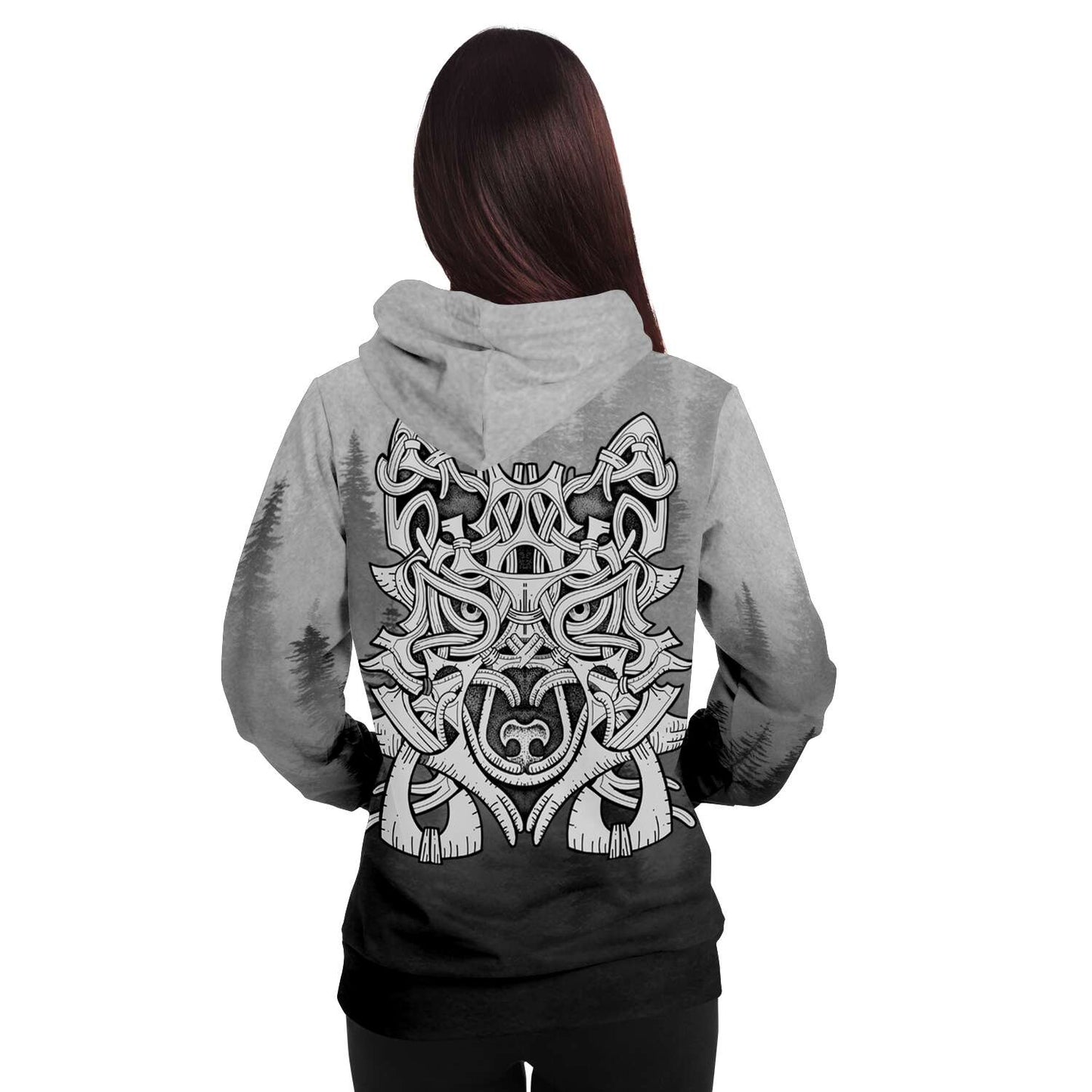 Wolf in Spruce Forest Viking Unisex Hoodie - Back