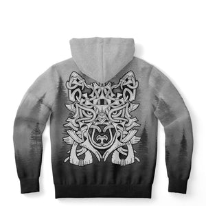 Wolf in Spruce Forest Viking unisex hoodie, back