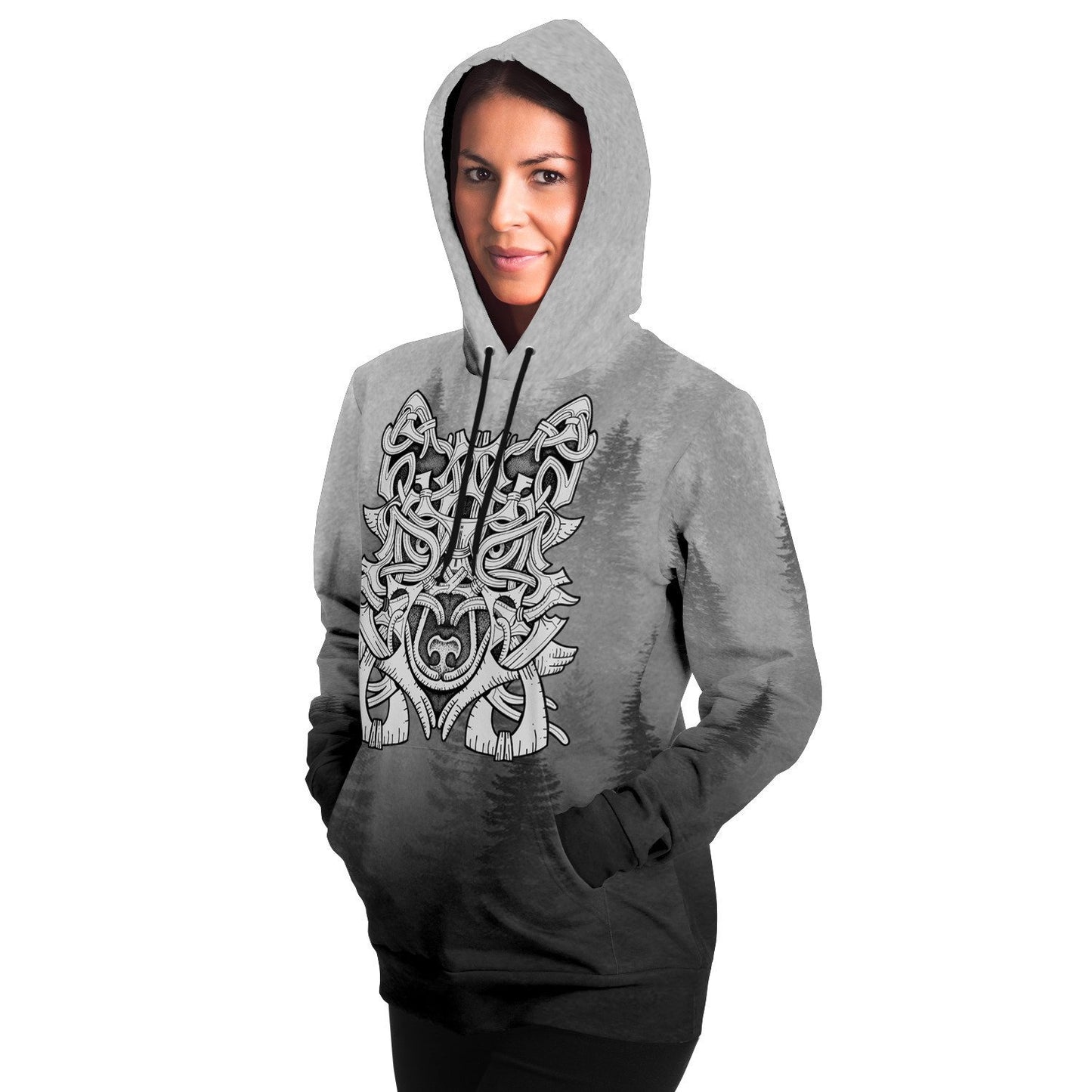Wolf in Spruce Forest Viking Unisex Hoodie - Front
