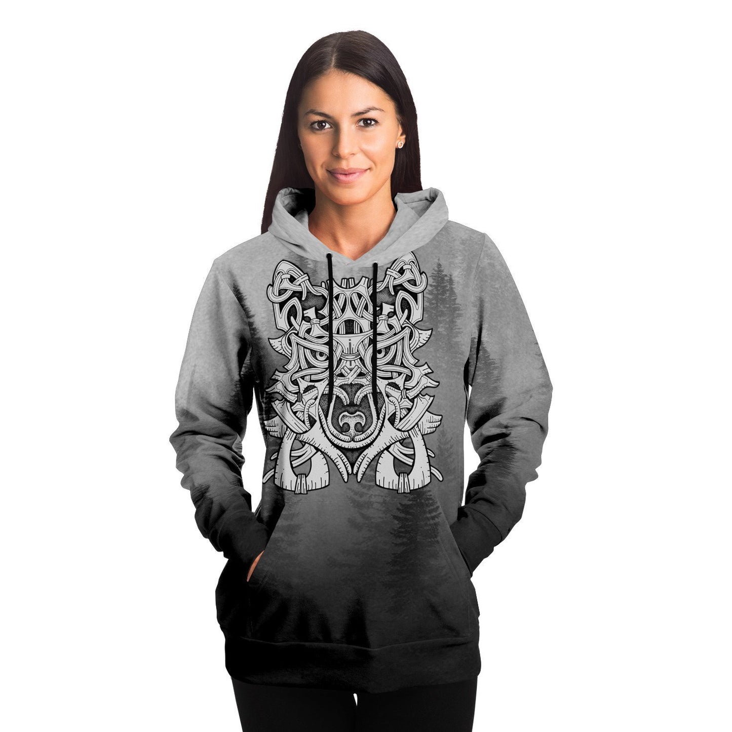 Wolf in Spruce Forest Viking Unisex Hoodie - Front