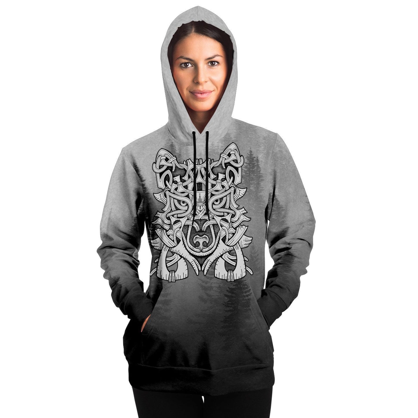 Wolf in Spruce Forest Viking Unisex Hoodie - Front
