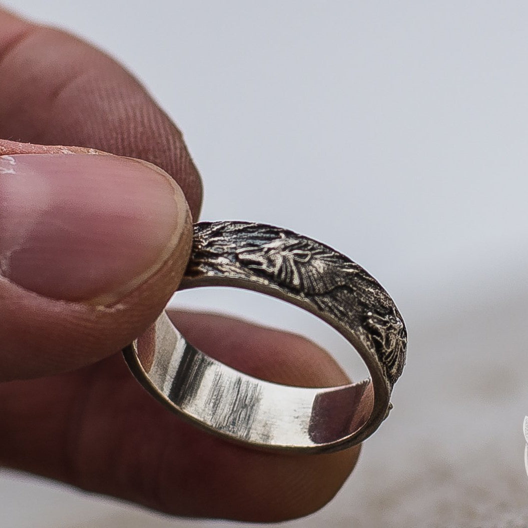 Wolf Ornament 925 Sterling Silver Norse Ring - VikingsBrand
