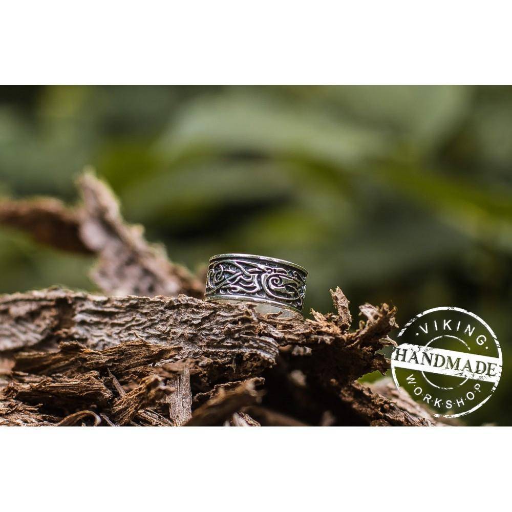 Wolf Ornament Ring Handmade Sterling Silver Viking Ring - VikingsBrand